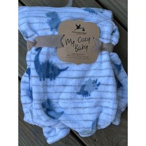 Adirondack Baby Boys My Cozy Blanket Blue Dinosaurs Dinos Gray Stripes N…